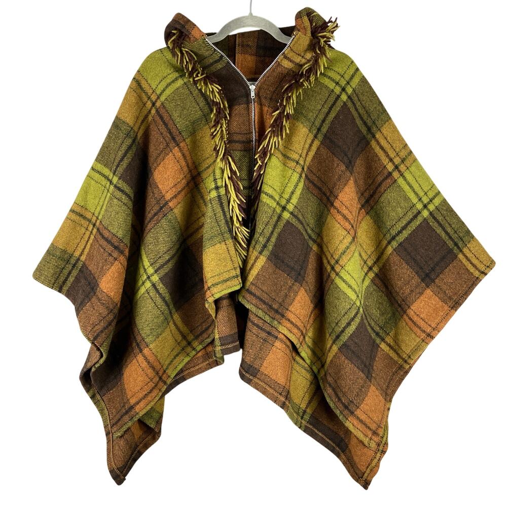 Vintage Wool Front Zip Closure Hooded Cape Coat